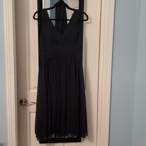 Navy blue cocktail dress with scarf